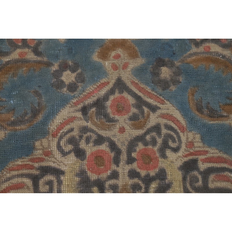 Distressed Blue Tabriz Persian Antique Area Rug Handmade Wool Carpet - 9'3" x 12'8"