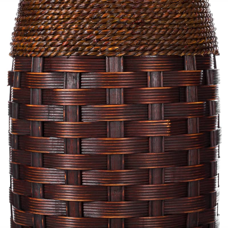 Antique Cylinder Style Floor Vase For Entryway or Living Room, Bamboo Rope, Brown 26" Tall