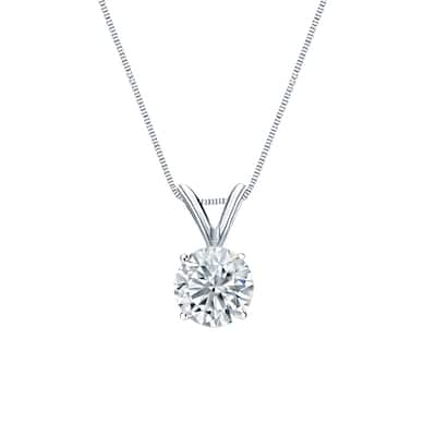Auriya 18-karat Gold 0.60ctw Round Solitaire Lab Grown Diamond Necklace 4-Prong Basket (H-I VS) - 0.60
