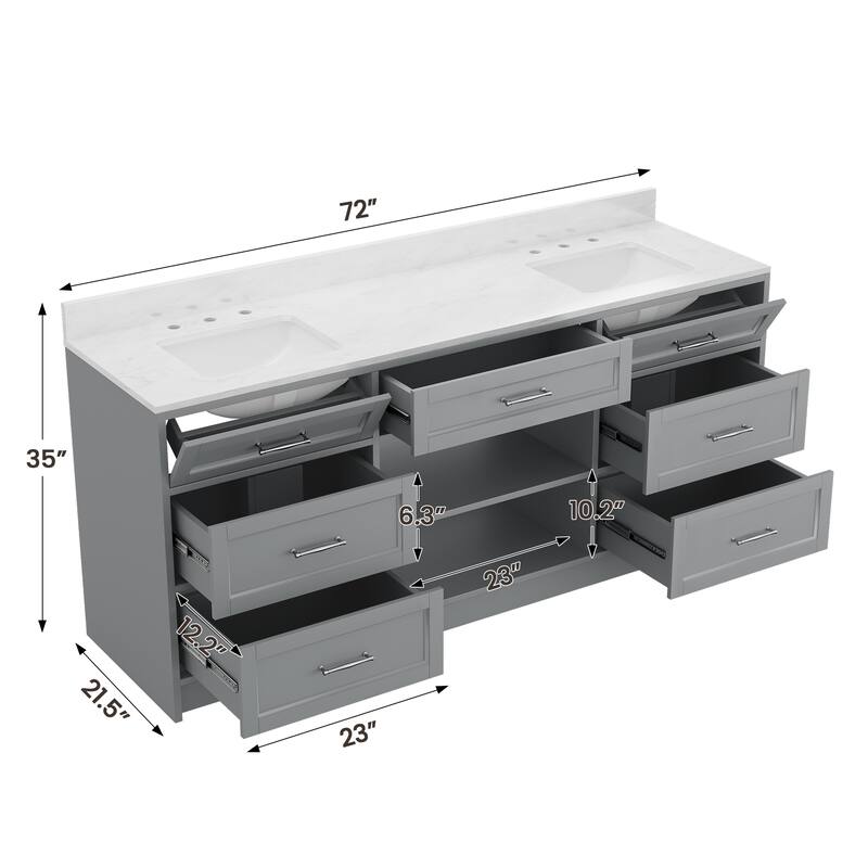 72-in Undermount Double Sink Bathroom Vanity with White Quartz Top