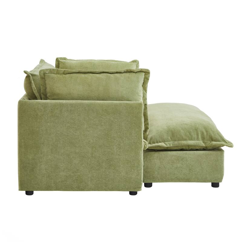 Modern Armchair Sofa 47" Cozy Upholstered Sofa Chair with Movable Ottoman, Curved Armrests and Soft Pillows for Living Room