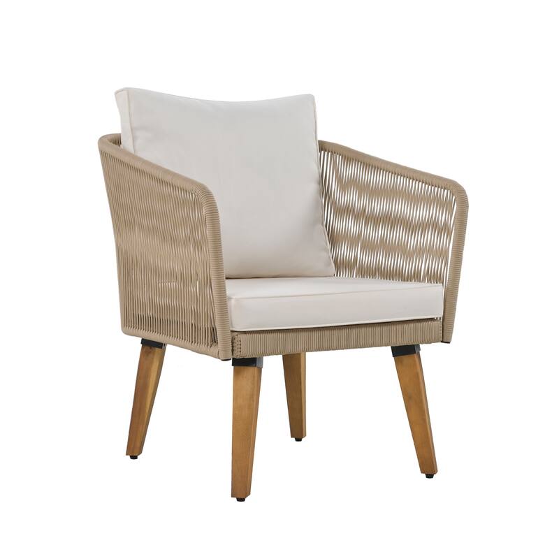 Beige+Natural Outdoor Patio Conversation 4-piece Sofa Set with Solid Wood Coffee Table