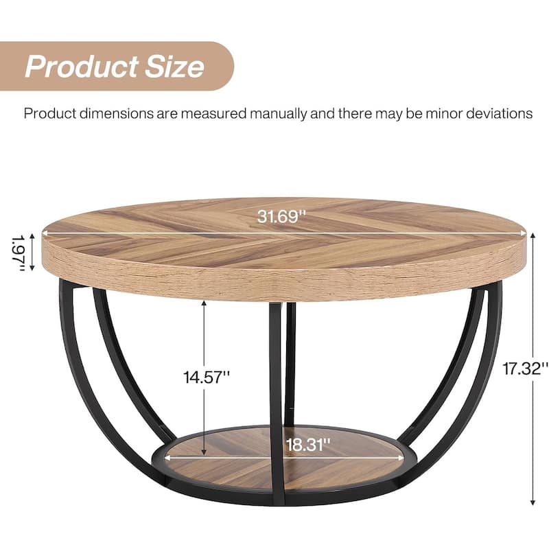 Engineered Wood Round Coffee Table with 2-Tier Metal Base - 31.69" L x 31.69" W x 17.32" H
