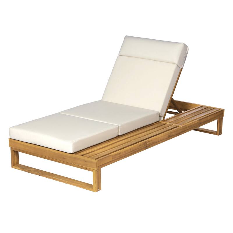 Christopher Knight Home - Modern Outdoor Acacia Wood Chaise Lounge with 4-Position Adjustable Backrest & 4-Fold Cushion