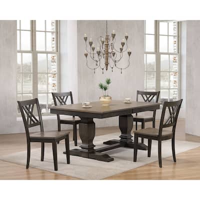 Double Transitional Pedestal Antiqued Grey Double X-Back 5-Piece Dining Set