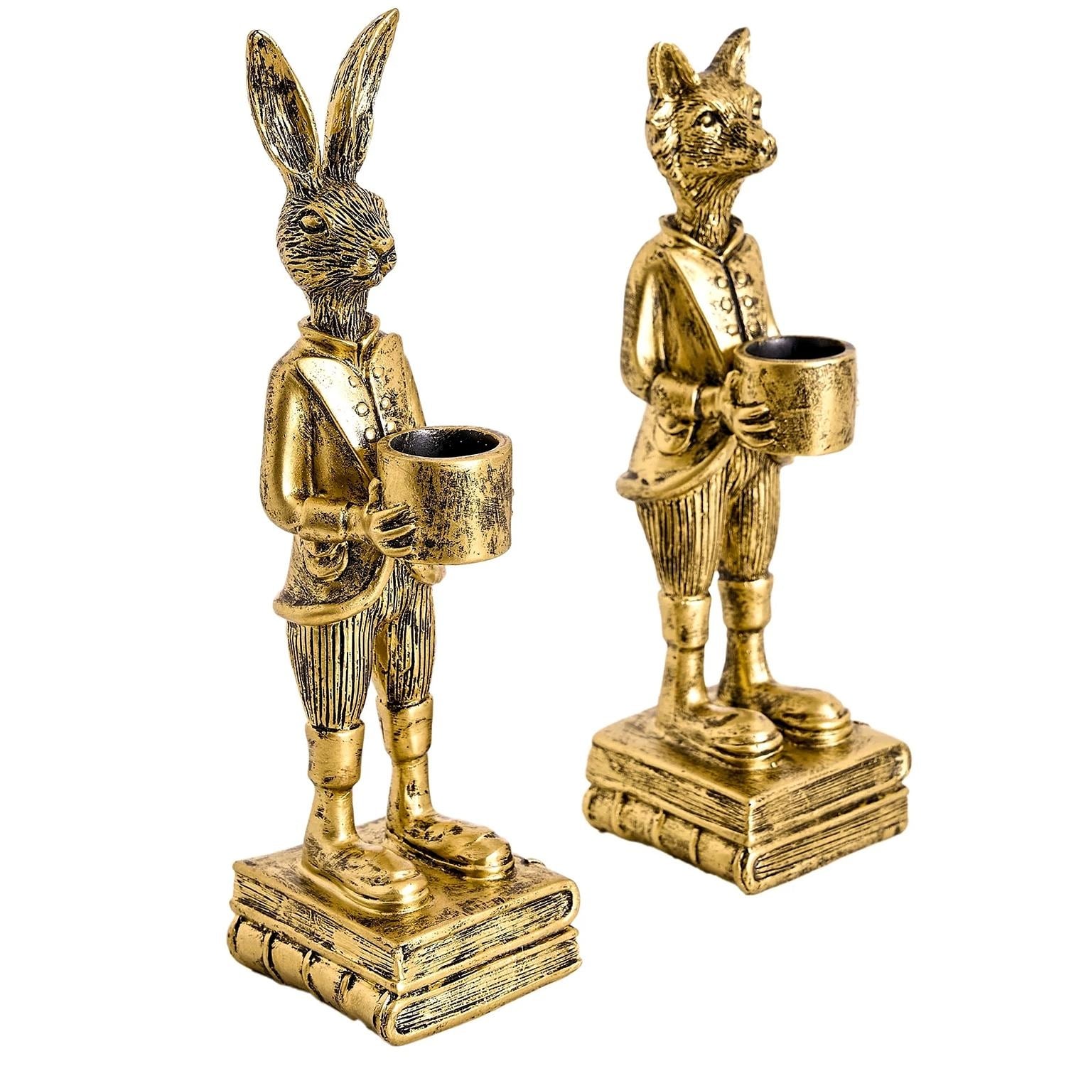 American Art Decor The Fox and Rabbit Gold Resin Tabletop Bar Decor - 2.36 x 8.54