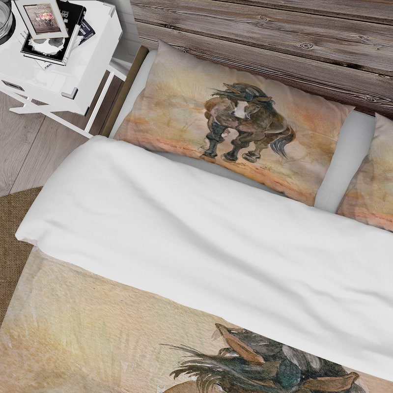 Designart 'Portrait Of Beautiful Chestnut Horse II' Farmhouse Duvet Cover Set