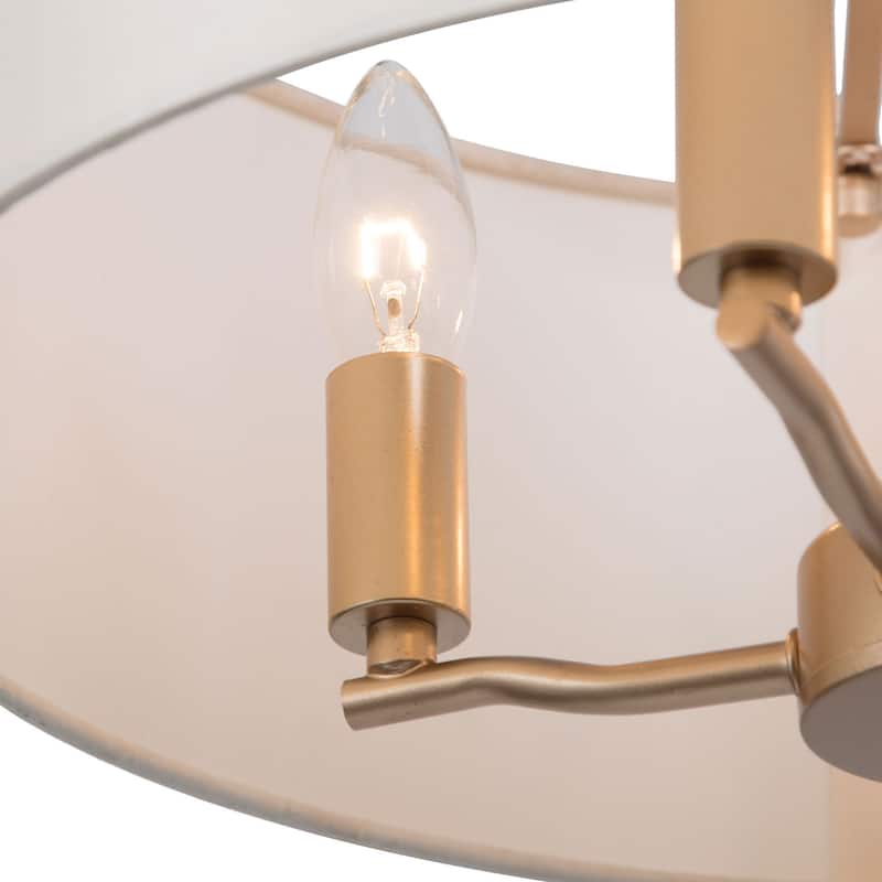 Mid-Century Modern Gold Drum 4-Light Chandelier with Fabric Shade - 16"Dx21.5"H