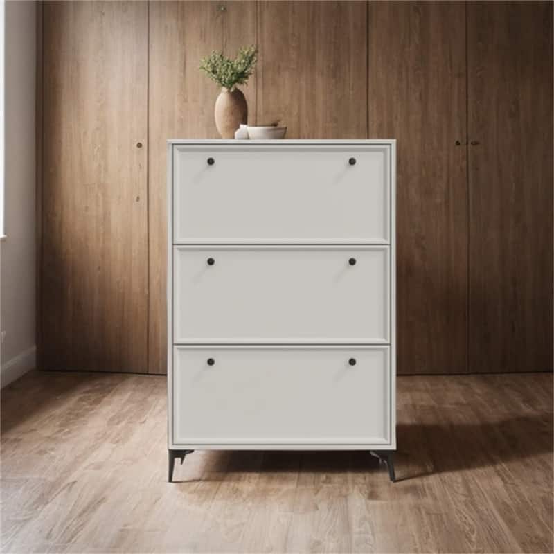 31.5" Wood Hidden Shoe Cabinet with 3 Flip Drawers and Legs