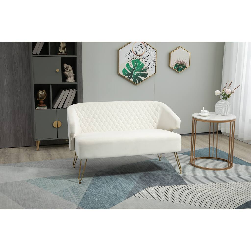 Modern Loveseat with Gold Metal Legs