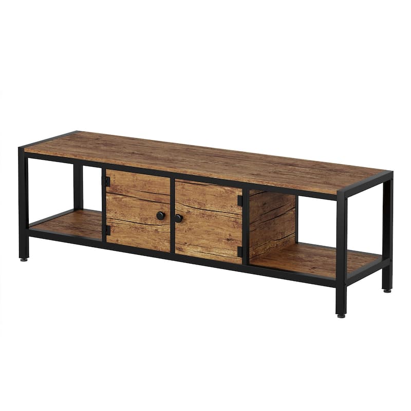 58 Inch TV Stand with Storage,TV Entertainment Center Up to 75 Inch TV,Wooden TV Stand for Living Room, Bedroom,Brown - 65 inches - Brown
