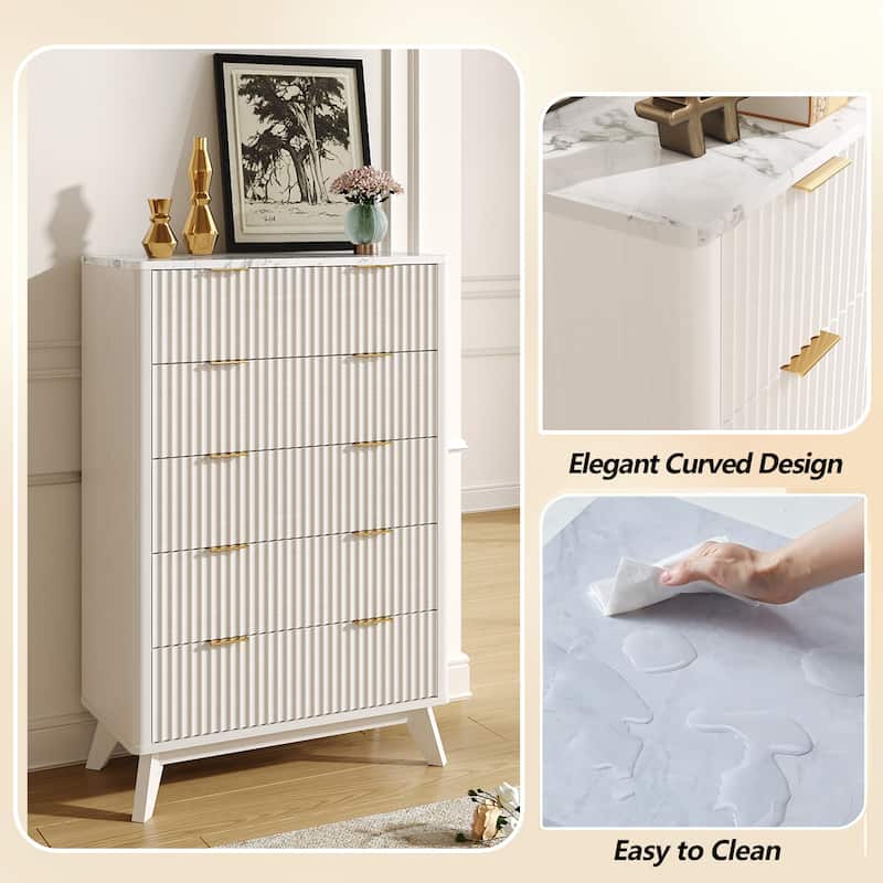 Modern 5 Chest of Drawers, Wood Dresser for Bedroom, Living Room