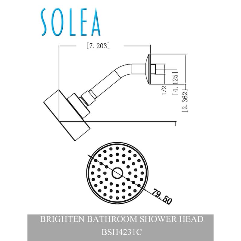 SAFAVIEH Solea Brighten Stainless Steel Single Setting Bathroom Shower Head - 7.2" x 3.1" x 2.4"