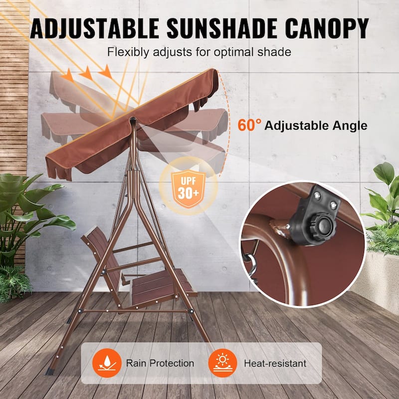 3-Seat Outdoor Swing Chair with Canopy, Armrests & Steel Frame - 68.5"×43.1"×59.8"