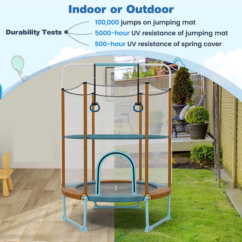 Gymax 60'' Trampoline for Kids w/ Gymnastic Bar Rings Foamed Handle No - See Details