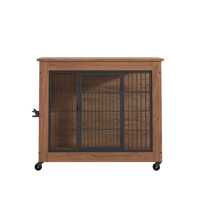 32.5" Dog Crate Furniture with Wheels for Small Dogs, Heavy Duty Dog Kennel Indoor with 2 Doors, Dog Cage for Anxiety Dog