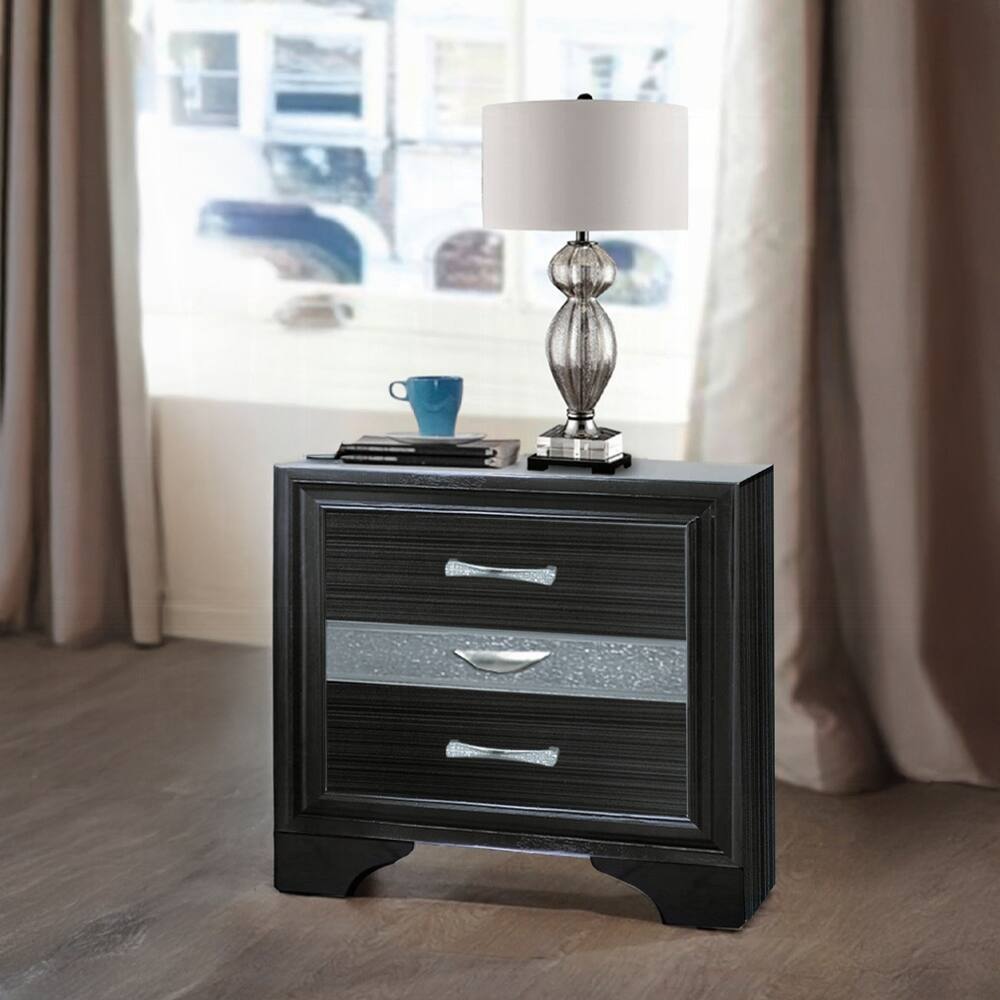 Contemporary Black Finish Storage Drawers Nightstand Wooden Bedroom Furniture 1pc