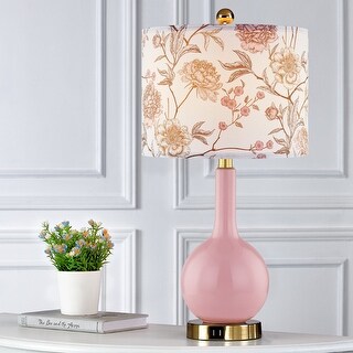 Cinkeda Pink Ceramic Table Lamp with Touch Dimmer & Dual USB Ports