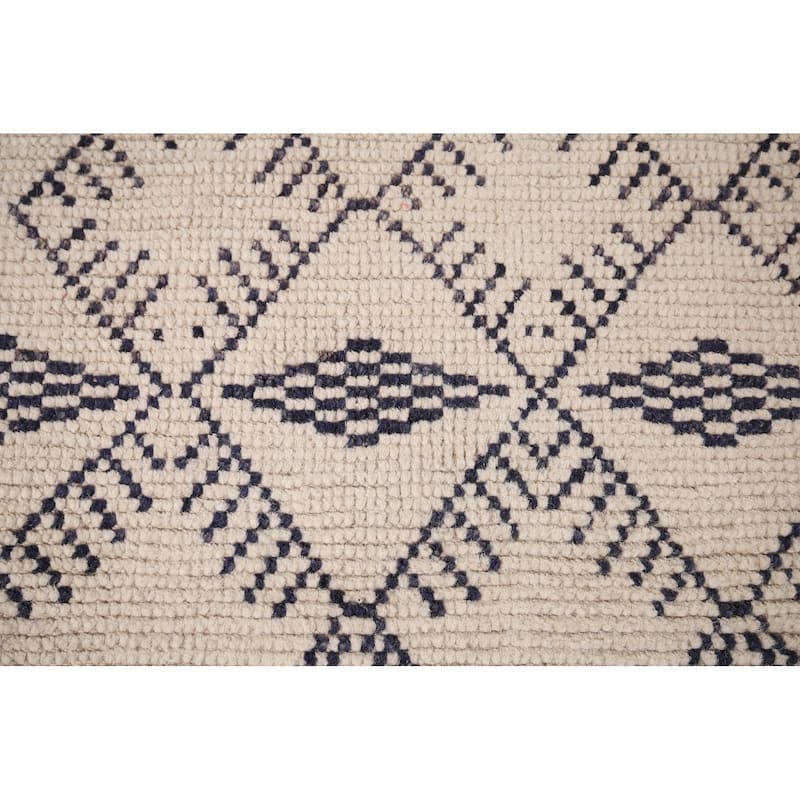 Earth Tone Trellis Moroccan Area Rug Handmade Wool Carpet - 8'1" x 9'6"