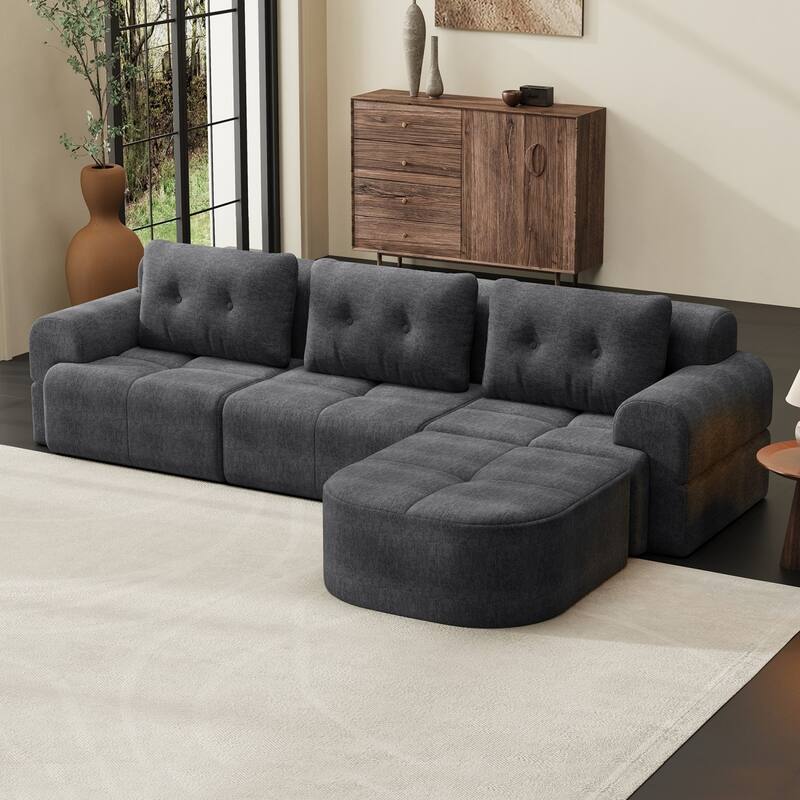 110.23" L-Shaped Chenille Sectional Sofa with Movable Ottoman