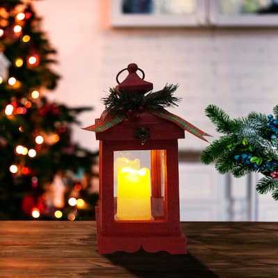 Alpine Corporation Metal and Glass Lantern with Warm LED Light Faux Candle