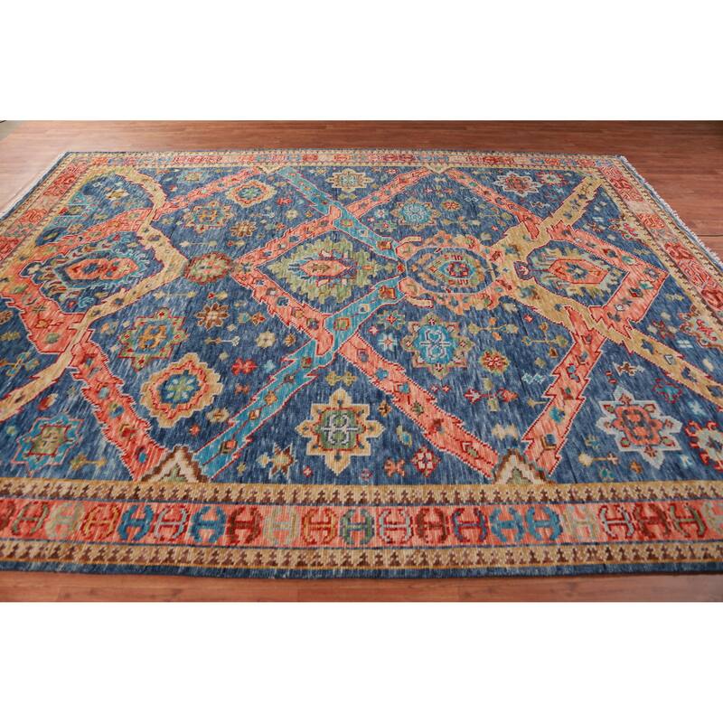 Blue Oushak Oriental Area Rug Hand-Knotted Wool Carpet - 8'11" x 11'10"
