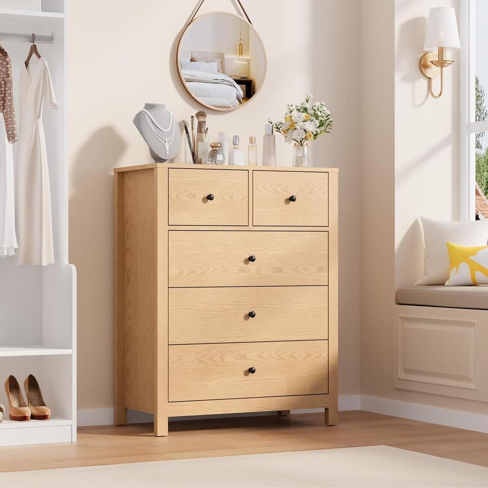 Modern 5 Drawer Dresser for Bedroom, Entryway, Hallway