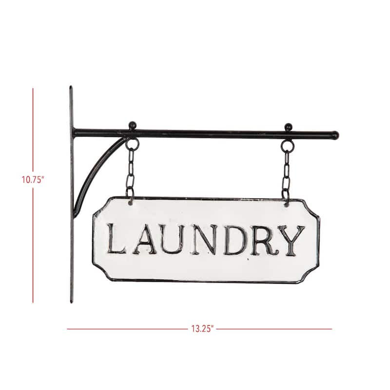 Foreside Home & Garden White and Black Enamel Laundry Wall Sign on Metal Hanger - 1x13.25x10.8