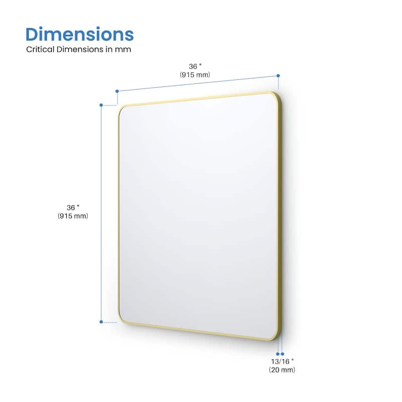 36 x 36 Inch Shatterproof Wall Mount Metal Frame Mirror