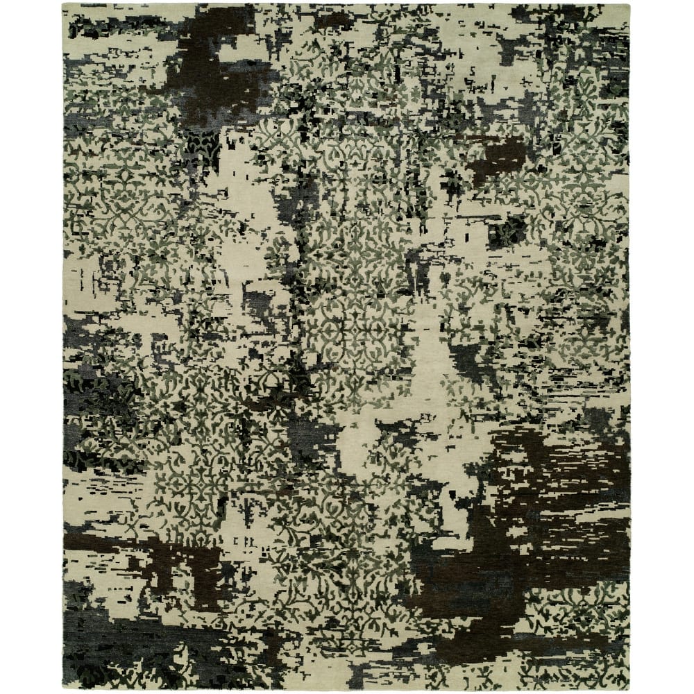 Modern Black Hand-Knotted Wool & Viscose Area Rug