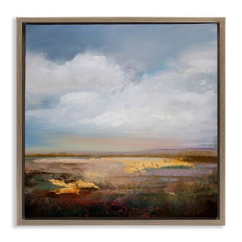Stupell Calm Landscape & Clouds Framed Floater Canvas Wall Art Design By Karen Hale - 25 x 25 - Brown