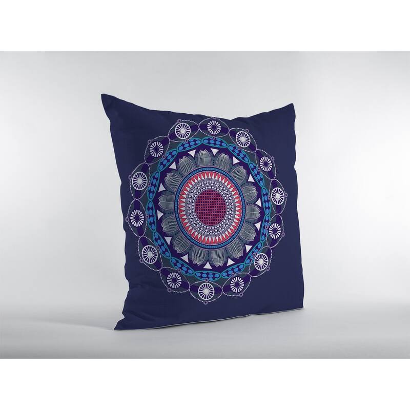 16"x16" Navy Zippered Suede Floral Throw Pillow