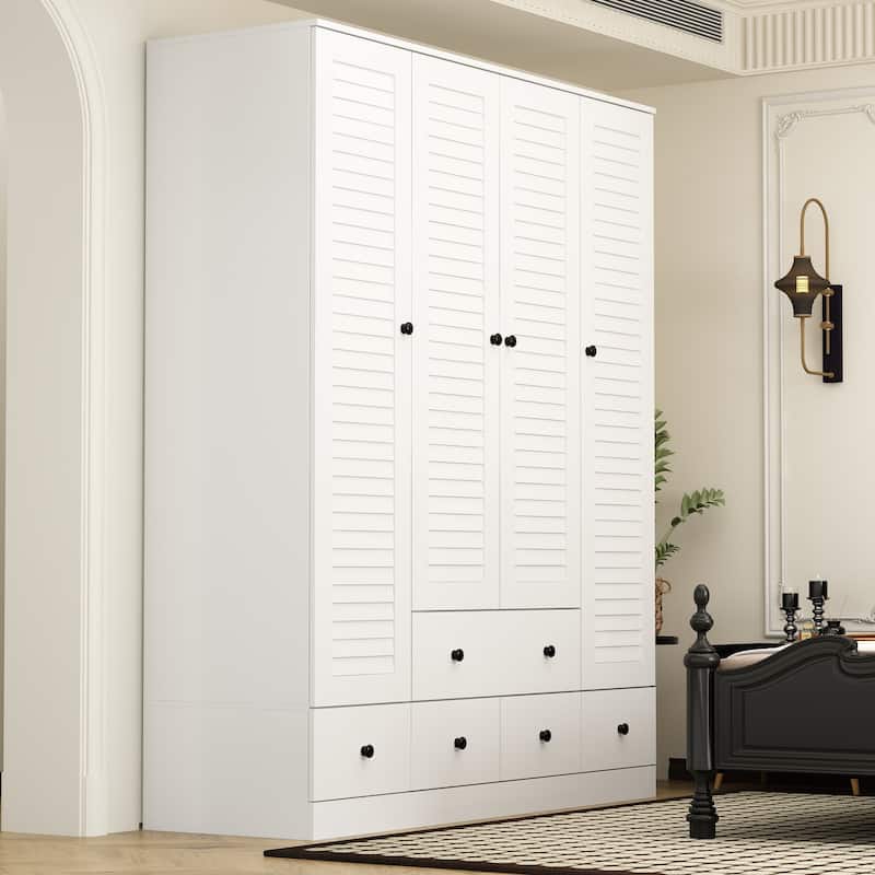 Wardrobe Armoire Closet 59"W Large Freestanding Wardrobe Cabinet White