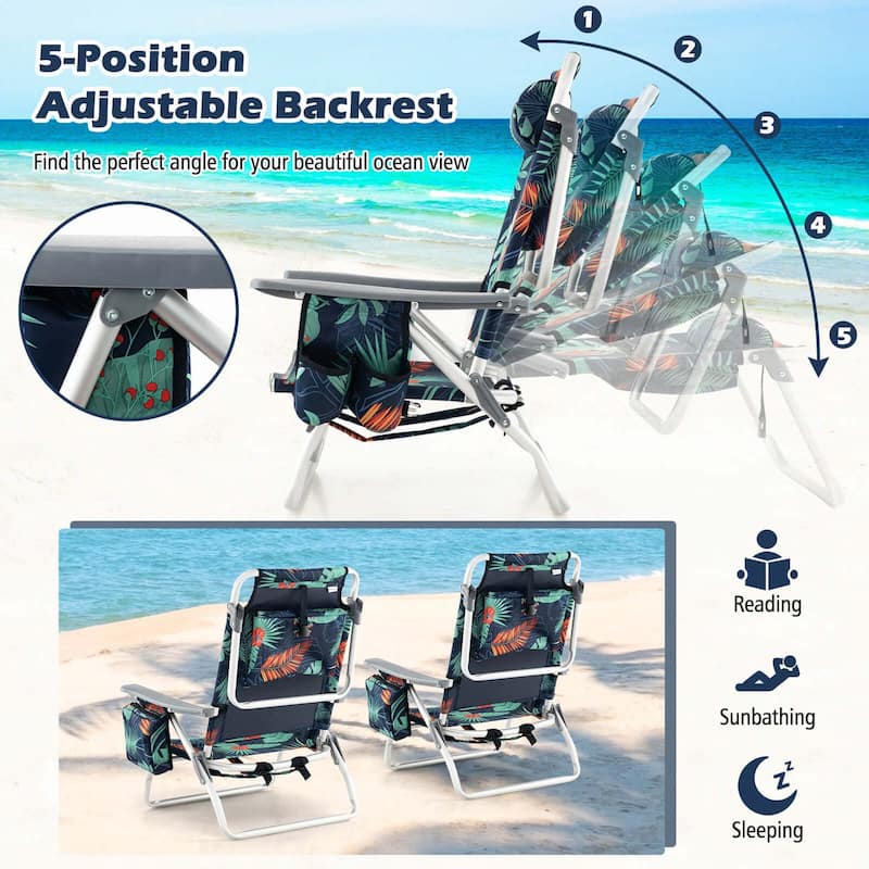 2-Pack Folding Backpack Beach Chair 5-Position Outdoor Reclining - See Details