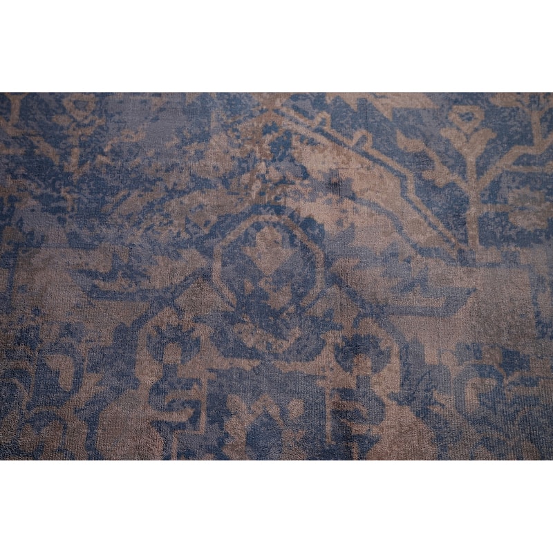 All-Over Blue Abstract Indian Area Rug Handmade Wool Carpet - 6'7"x 9'8"
