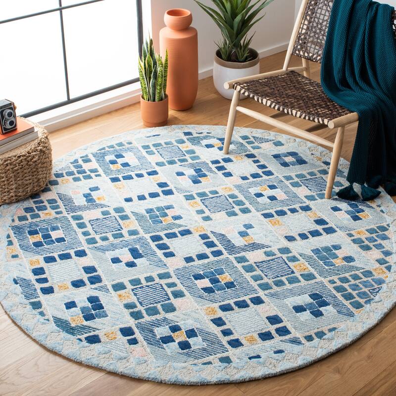 SAFAVIEH Handmade Soho Ariana Wool Rug - 6' Round - Navy/Blue