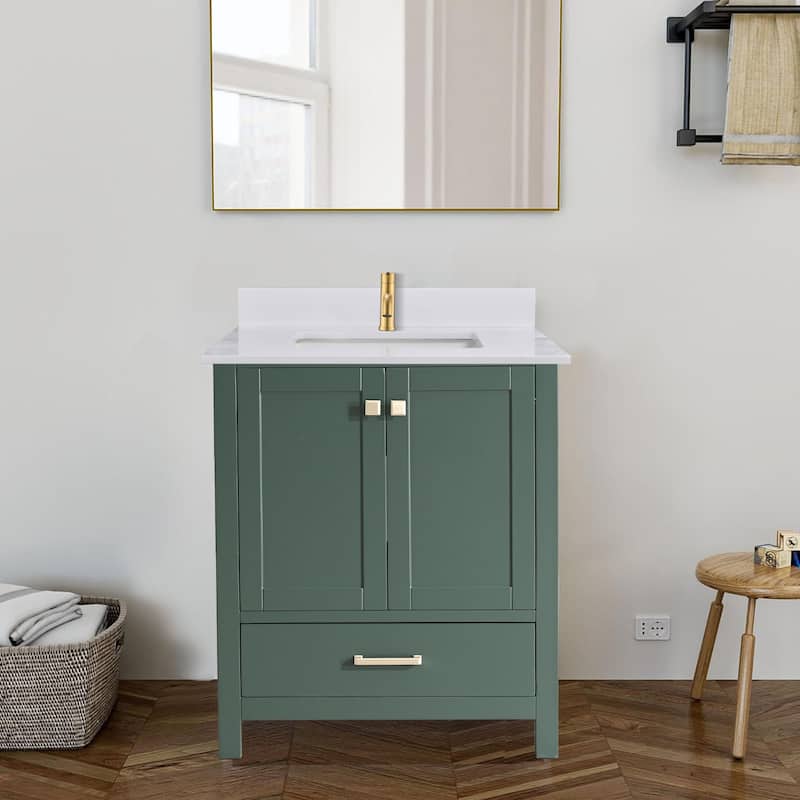 PROOX 30 inch Culture Marble Bath Solid White Vanity top with Rectangular Undermount Sink