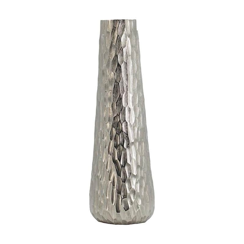 19" Silver Cast Aluminum Carved Geometric Table Vase - 5.10