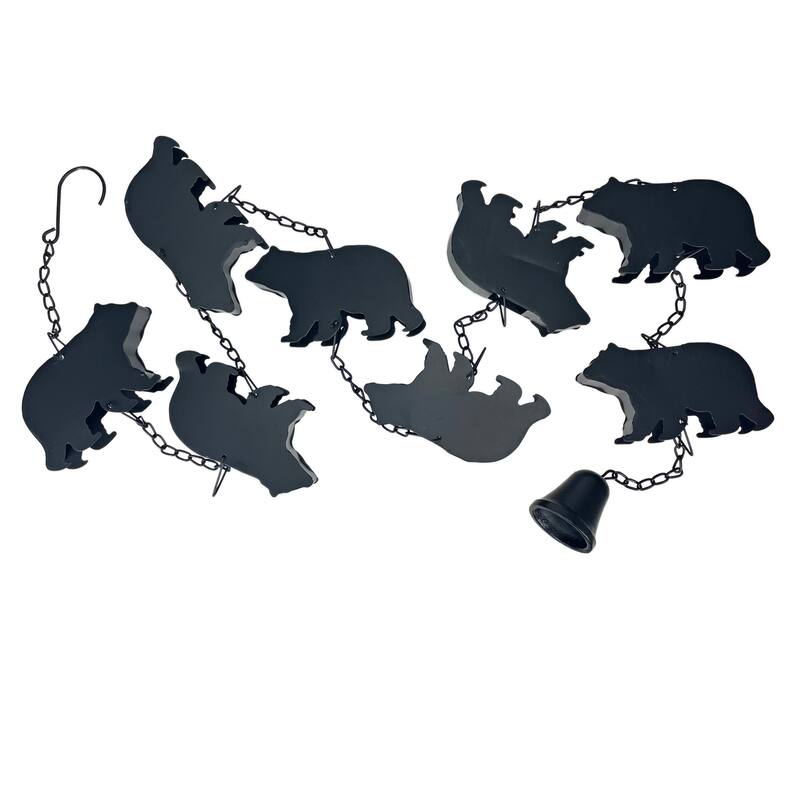 Black Bear Rain Chain - 75" Long With 8 3D Bear Designs, Weighted Bell - 6 X 75 X 1.25 inches