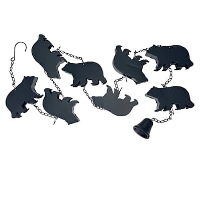 Black Bear Rain Chain - 75" Long With 8 3D Bear Designs, Weighted Bell - 6 X 75 X 1.25 inches