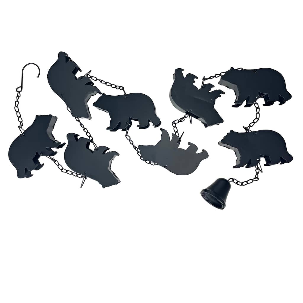 Black Bear Rain Chain - 75" Long With 8 3D Bear Designs, Weighted Bell - 6 X 75 X 1.25 inches