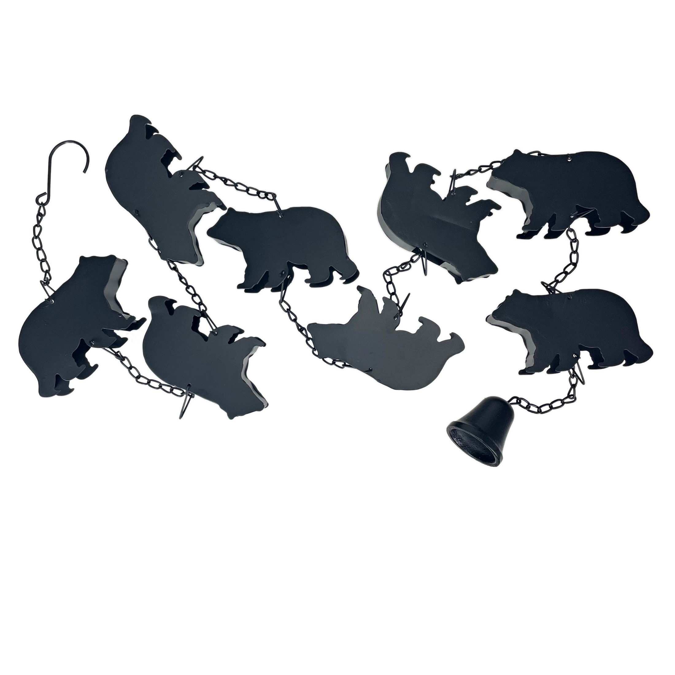 Black Bear Rain Chain - 75" Long With 8 3D Bear Designs, Weighted Bell - 6 X 75 X 1.25 inches