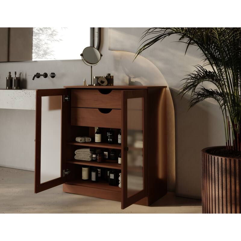 Palace Imports 100% Solid Wood 32" Bathroom Cabinet with Frosted Glass Doors, 2-Drawers and Adjustable Shelves