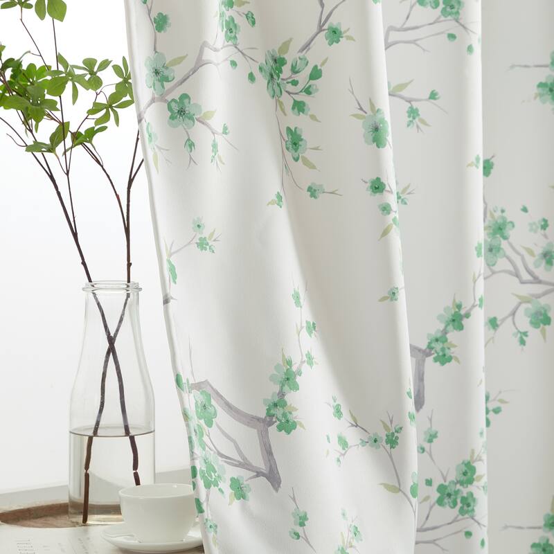 HLC.me Jasmine Floral Light Blocking Curtain Rod Pocket Pole Top Panels - Set of 2
