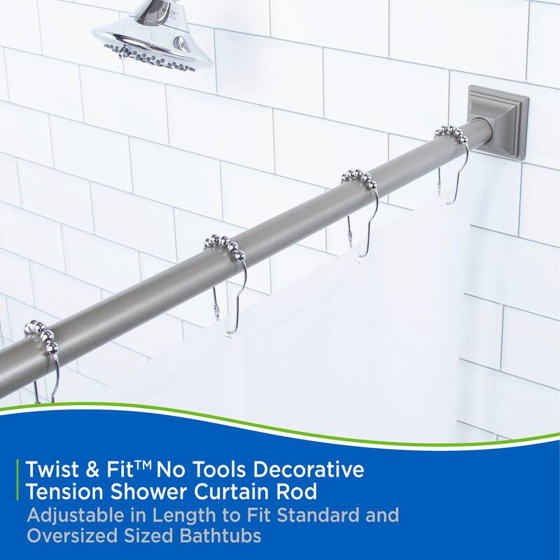 Kenney Twist & Fit No Tools Square End Camlock Tension Shower Curtain Rod, 42-72" - Polished Pewter