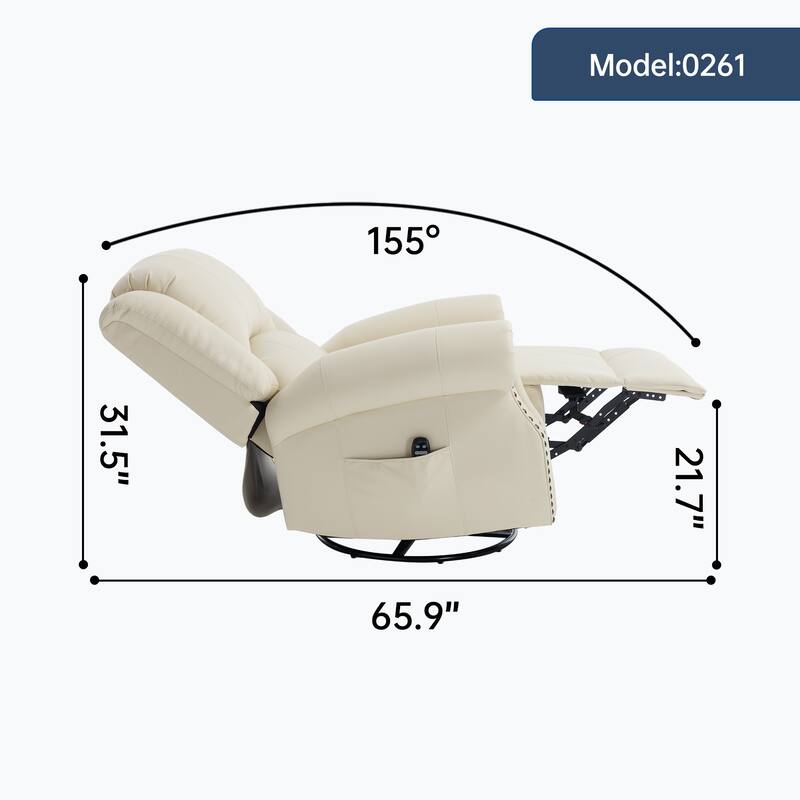 Manual Recliner Chair with Heat & Massage, Ergonomic Lounge Sofa Chair, Swivel Recliner Chair with Side Pocket
