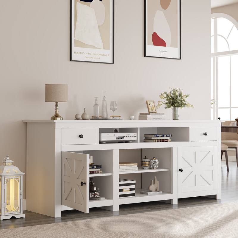 Moasis 70"W Farmhouse TV Stand, Entertainment Center with Power Outlet
