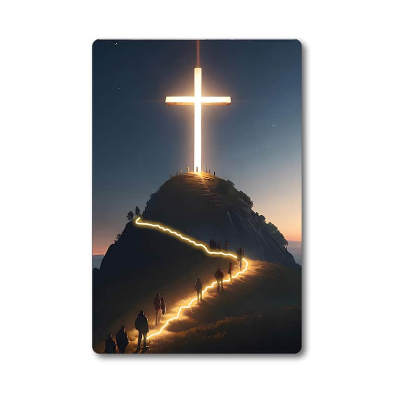Christian Cross LED Wall Art - Acrylic UV Printed Light Up Religious Picture with Remote Control