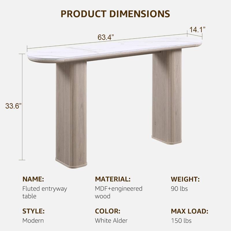 63" Modern Console Table, Entryway Table, Sofa Table with Fluted Bases