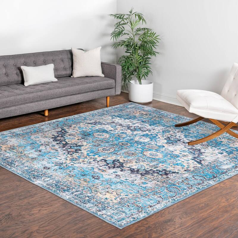 Traditional Shara Collection Area Rug - 7'10" Square - Blue